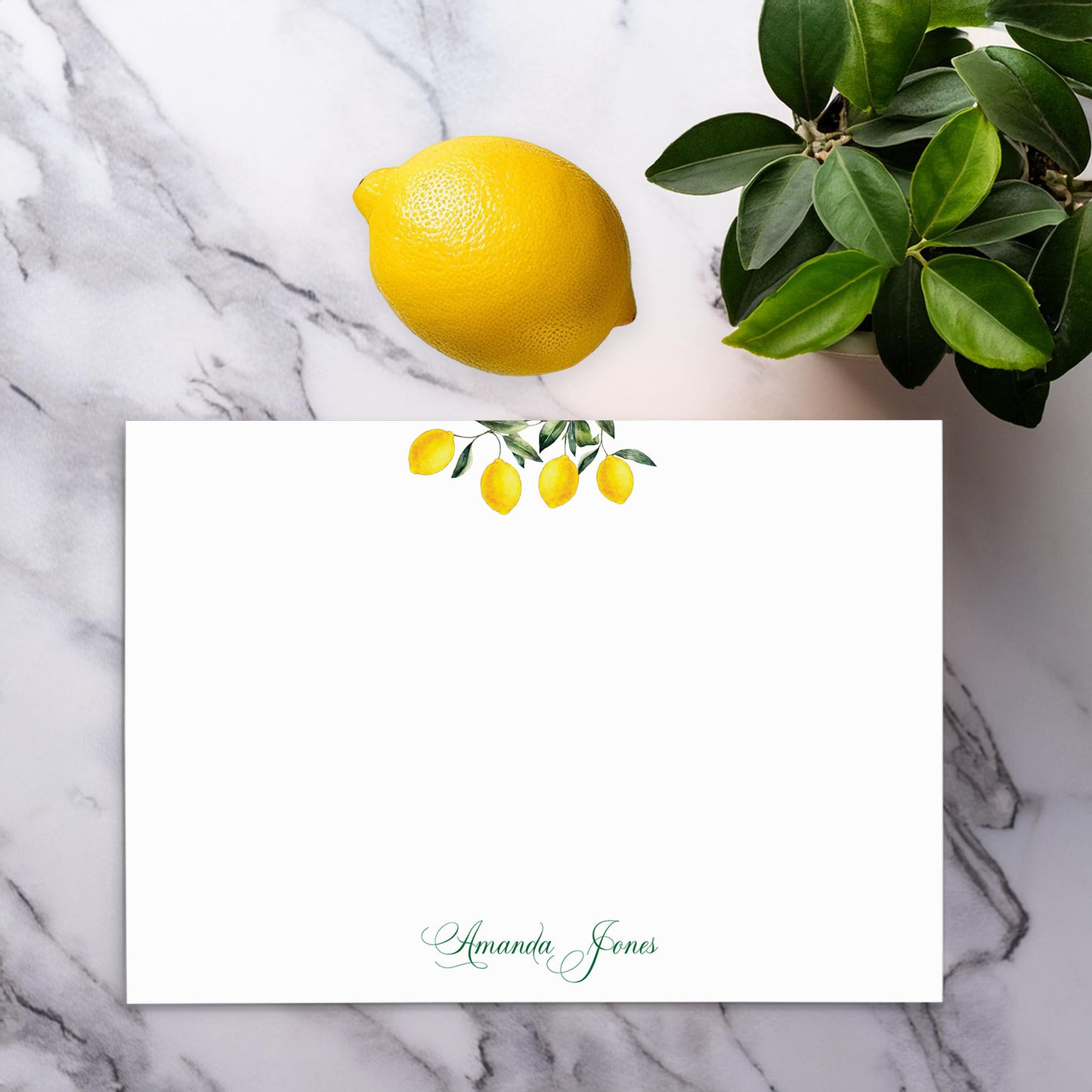 Watercolor Lemon Stationery set of 10 | Personalized Note Cards with Name