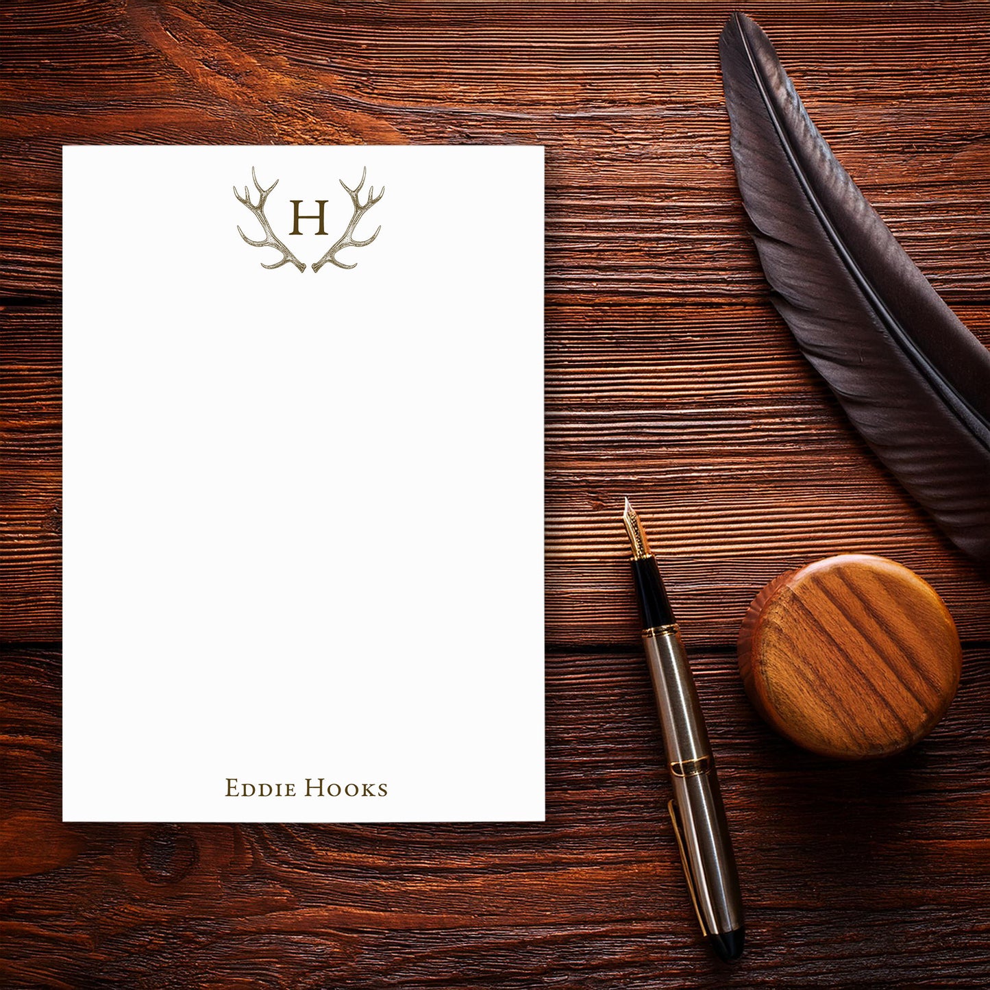 Antlers Monogram Stationery for Men | Personalized Note Cards Set of 10