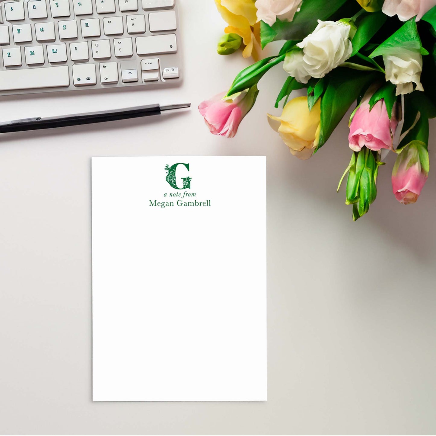 Flowering Letter Stationery | Personalized Note Cards Set of 10