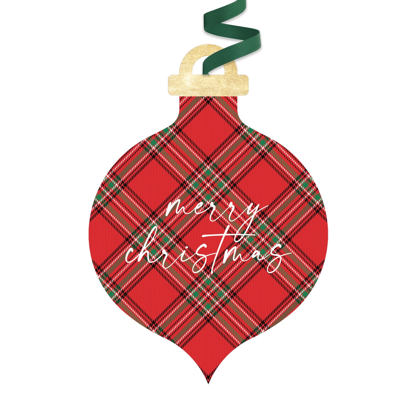 Merry Christmas Tartan Plaid Ornament Shaped Greeting Card