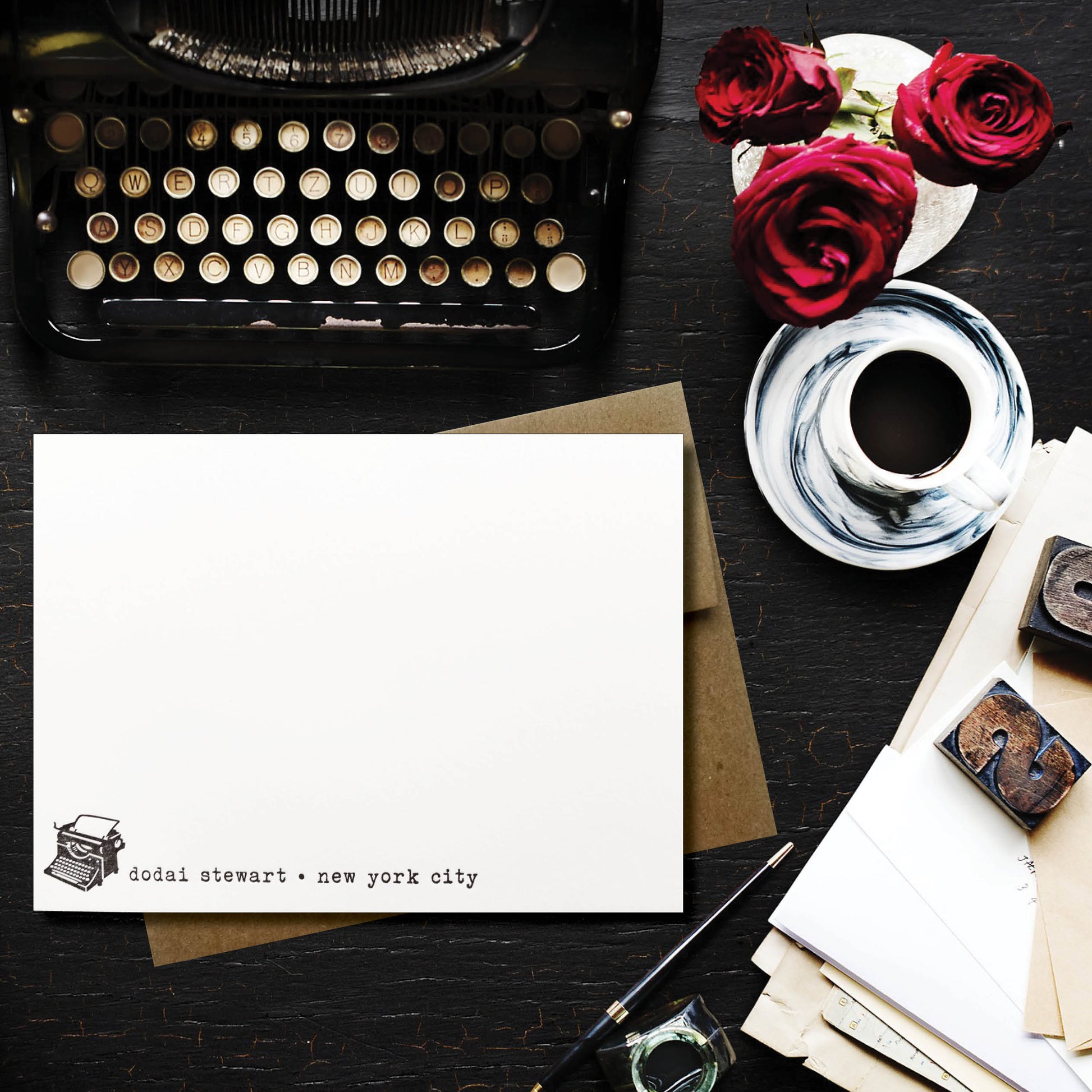 Complete Personalized Stationery Set VINTAGE TYPEWRITER Personalized Stationary  Set Note Cards Notepad Antique Typewriter 